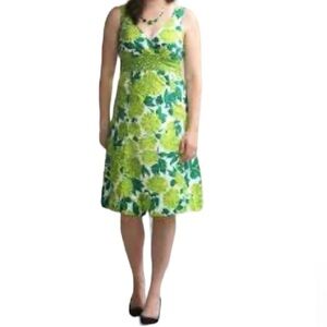 Boden green white floral print crossed top sleeveless cotton dress Sz 4R